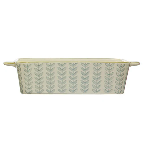 Hand-Stamped Stoneware Baker with Pattern - Image 4