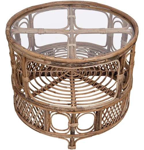 Bamboo and Glass Round Table w/ Shelf - Image 2