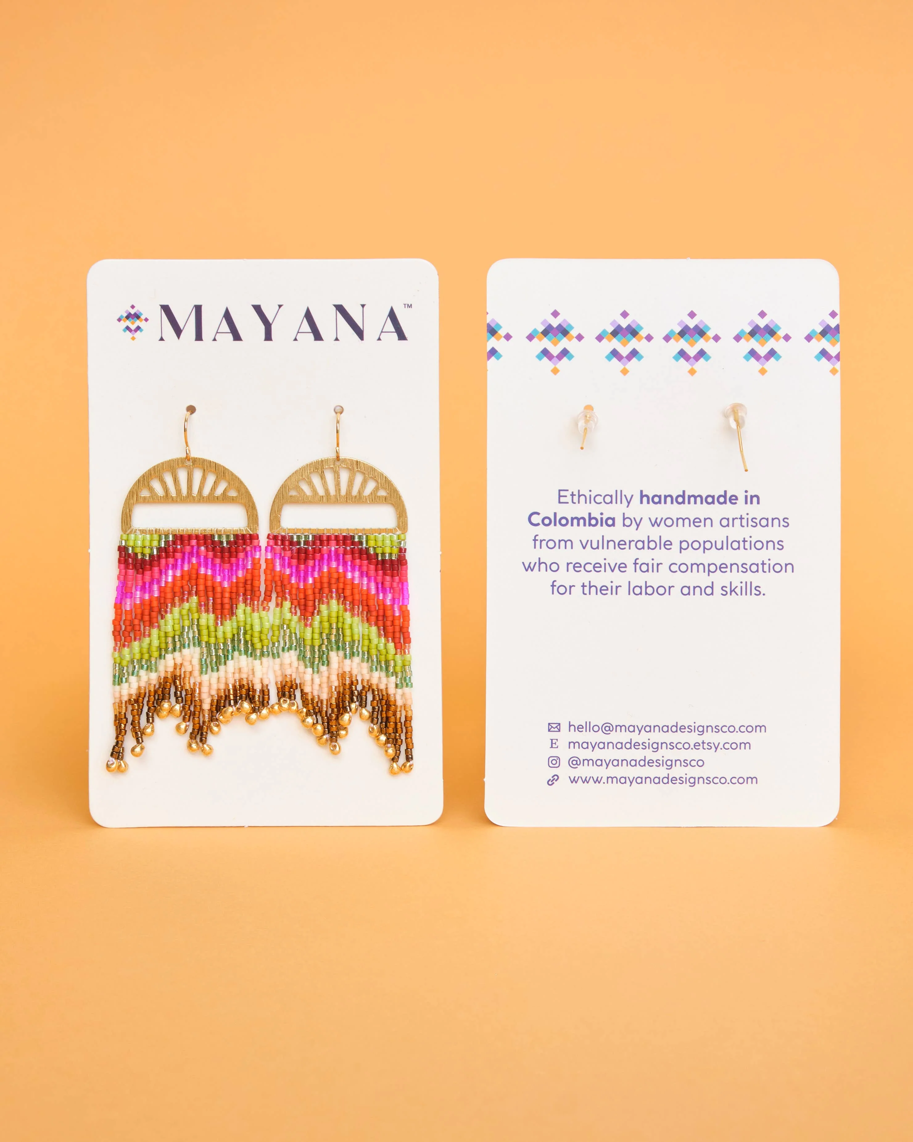 Beaded Handwoven Huipil Fringe Earrings (Warmed Earth) - Image 7