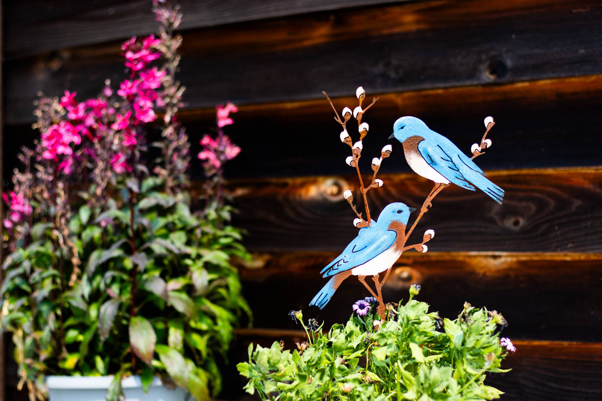 Bluebirds on Pussy Willow -Metal Silhouette Garden Yard Art - Image 2