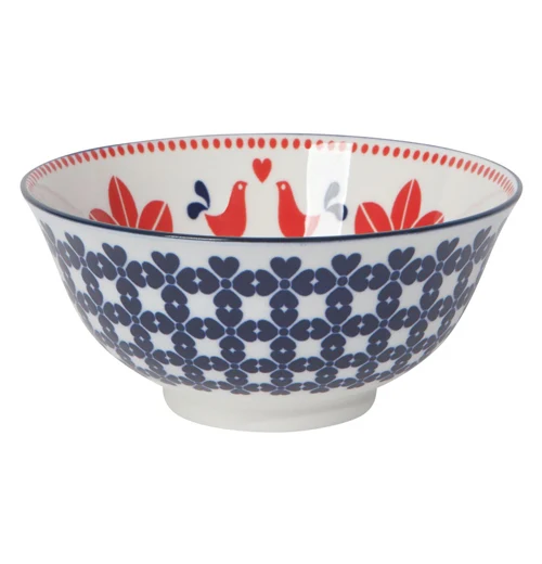 Stamped 6-Inch Bowl, "Red and Navy Bird"