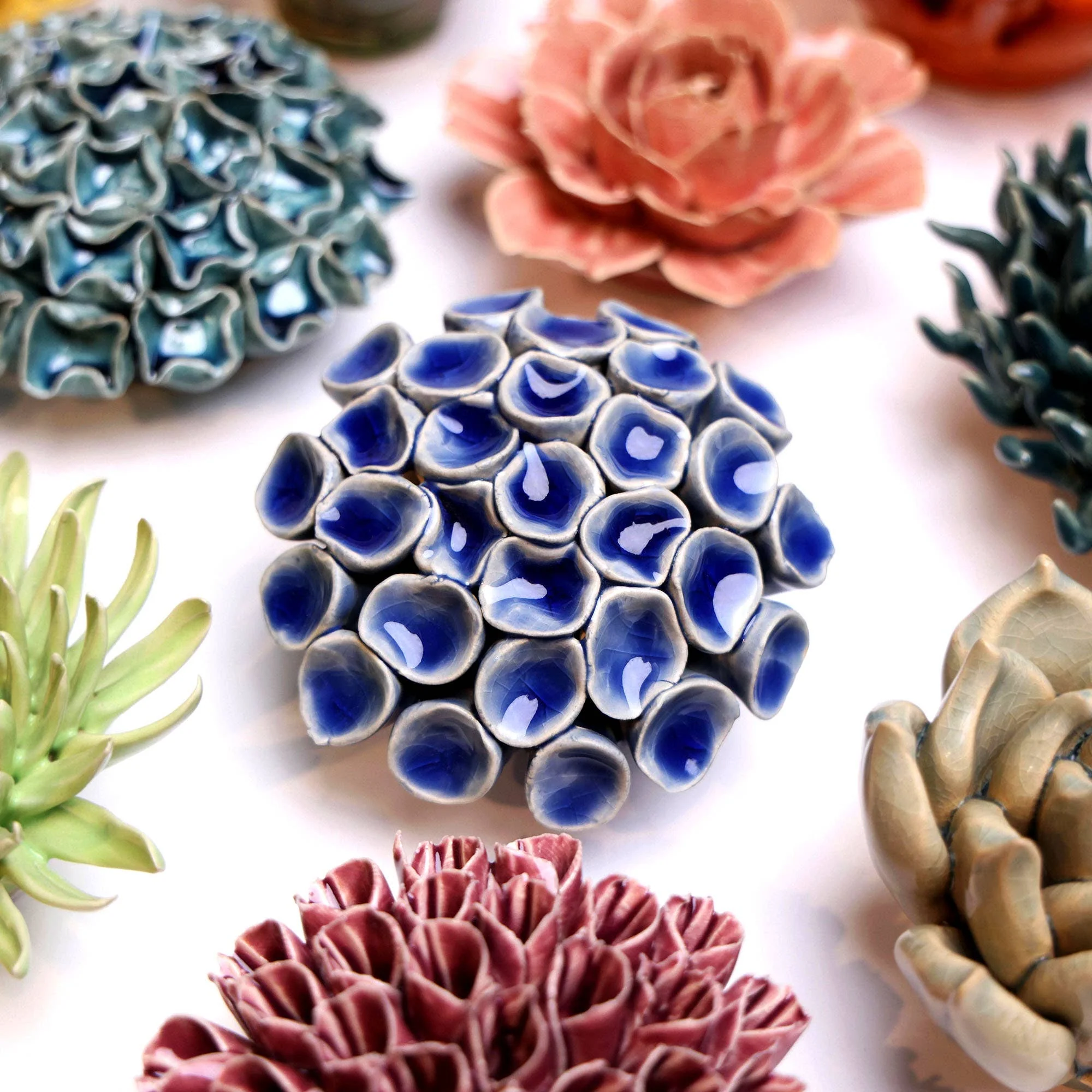 Ceramic Flower & Faux Succulent Collection 12: Medium Light Blue - Image 11