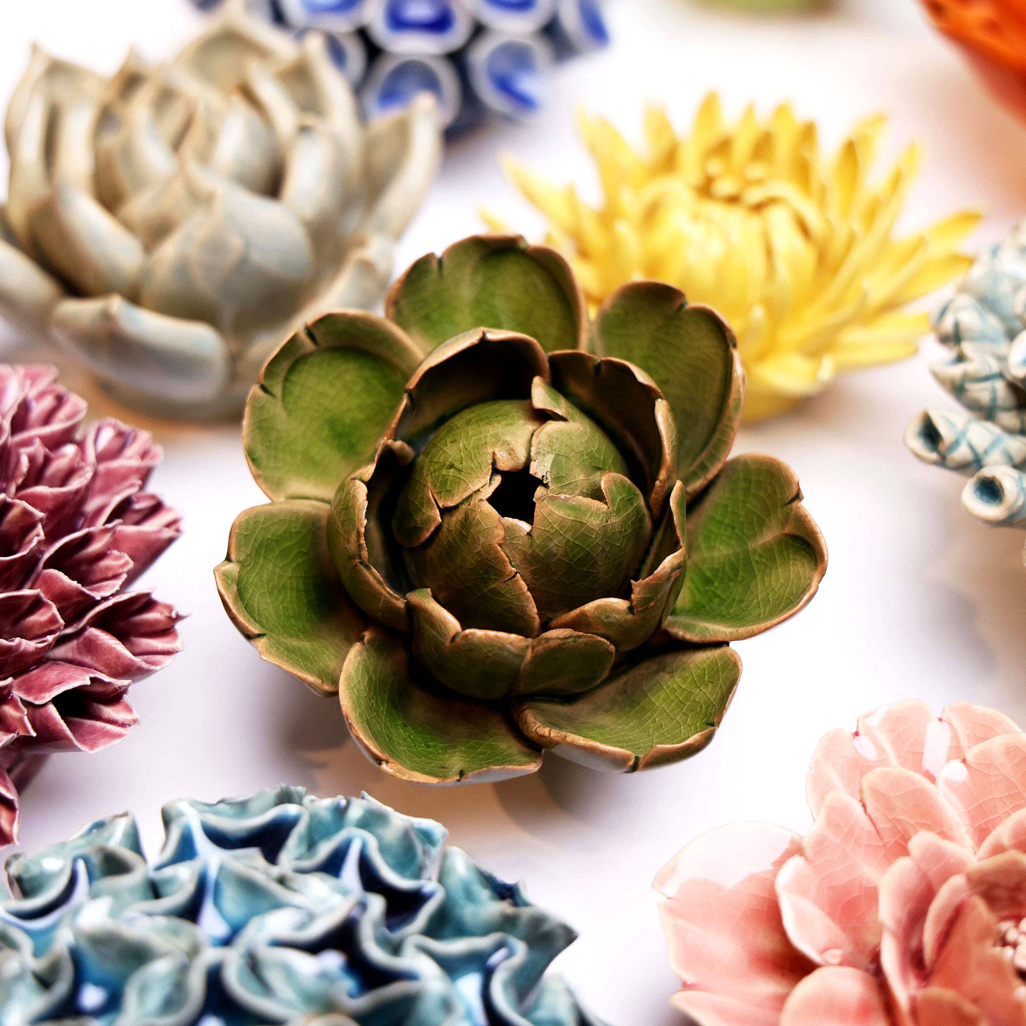 Ceramic Flower & Faux Succulent Collection 12: Medium Light Blue - Image 17