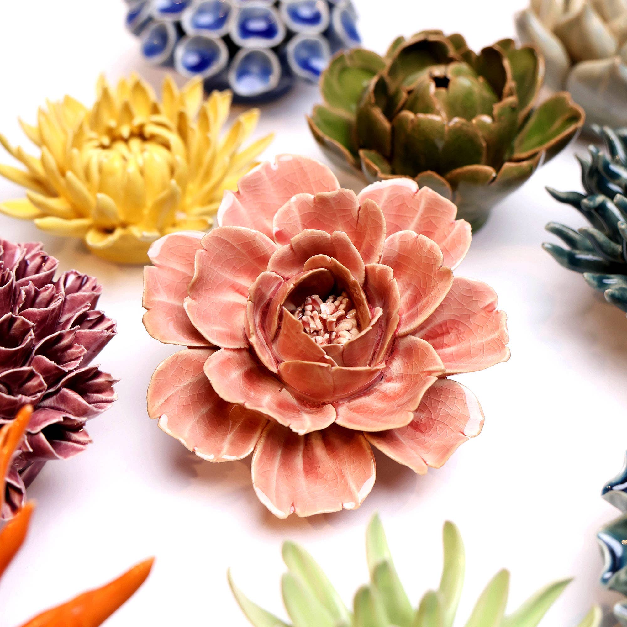 Ceramic Flower & Faux Succulent Collection 12: Medium Light Blue - Image 19