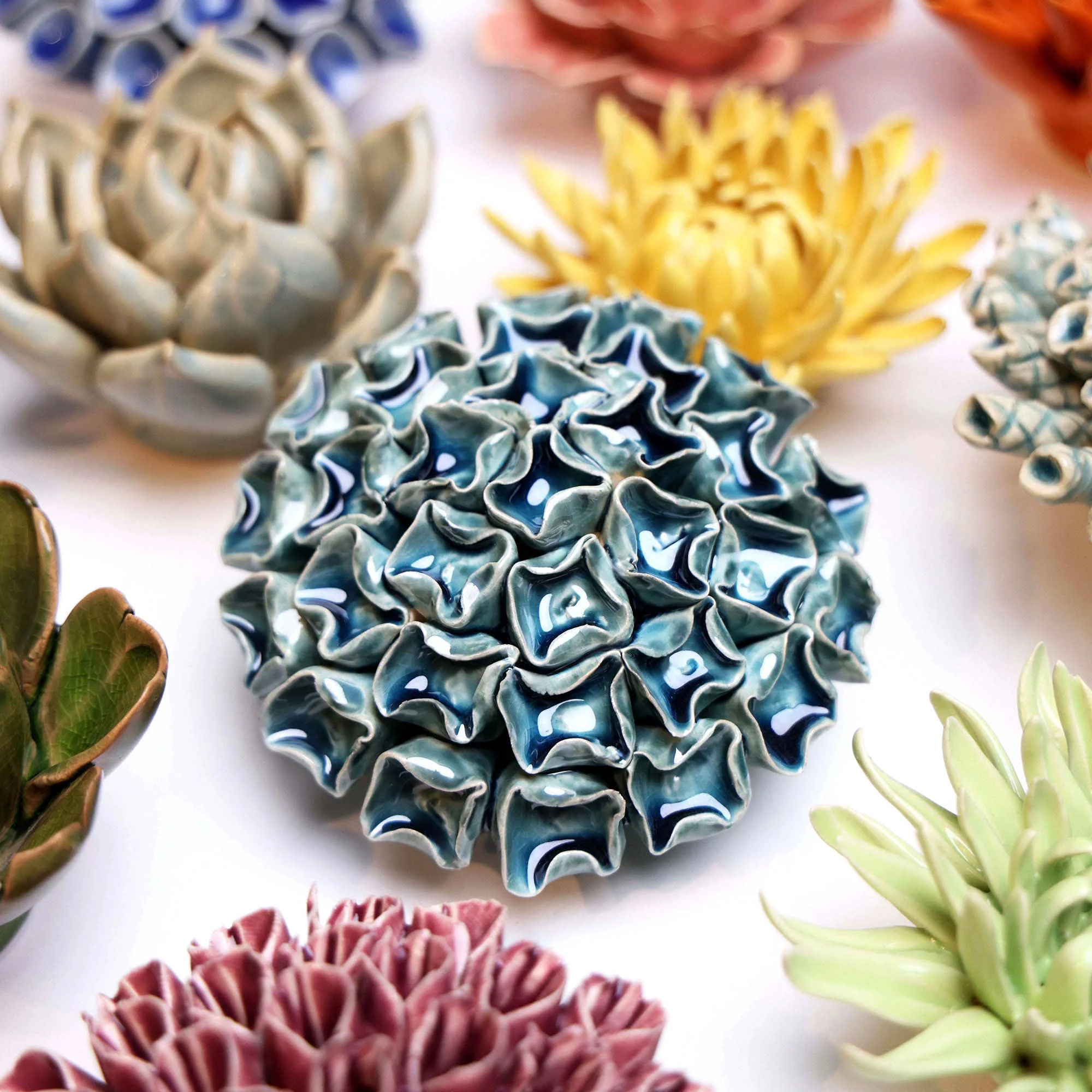 Ceramic Flower & Faux Succulent Collection 12: Medium Light Blue - Image 23