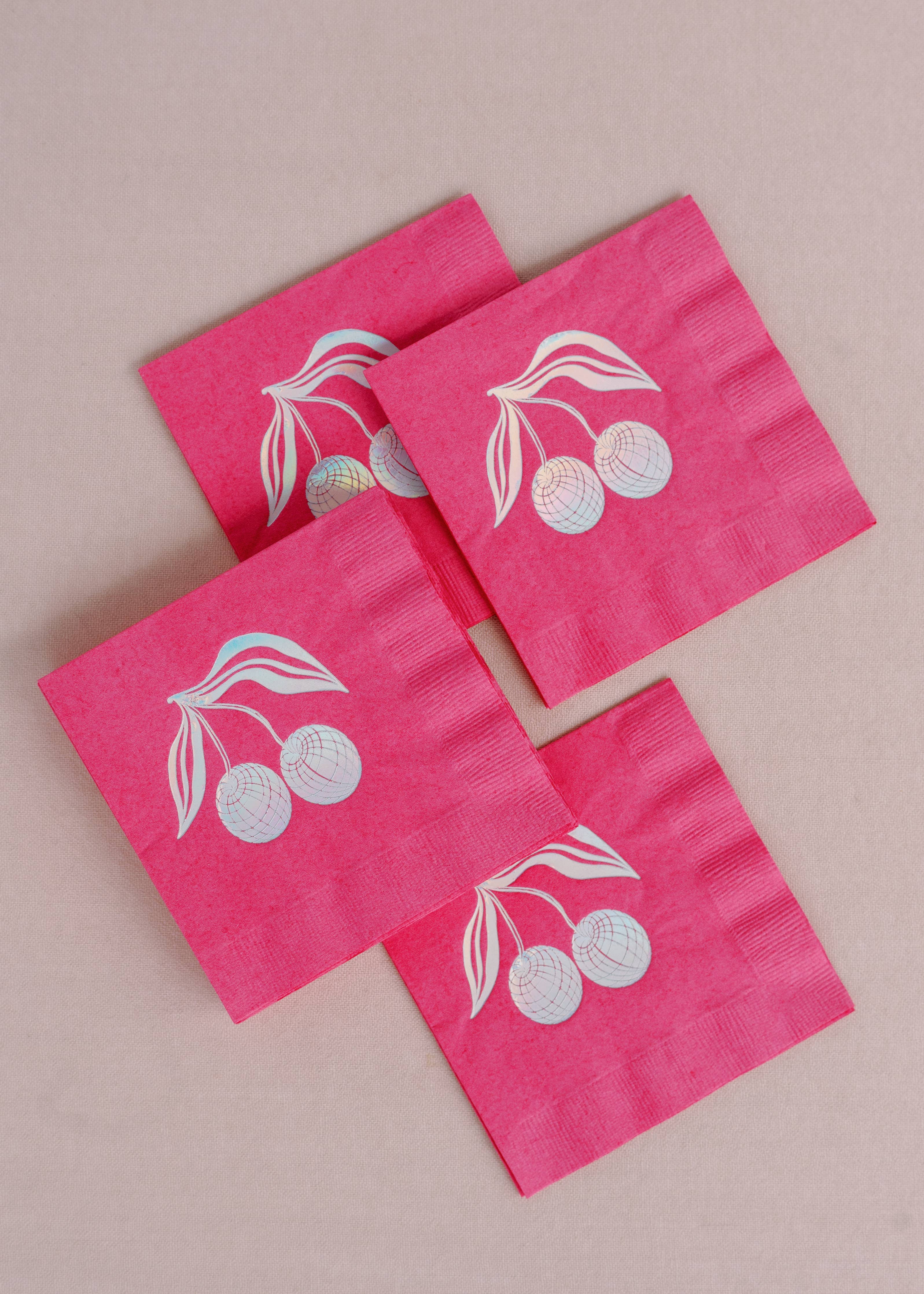 Disco Cherries Hot Pink Cocktail Paper Beverage Napkins - Se - Image 4