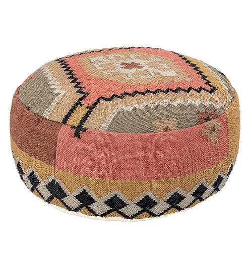 Hand-Woven Round Kilim Pouf