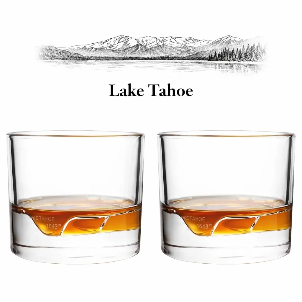 Lake Tahoe Crystal Whiskey Glasses, Set of 2
