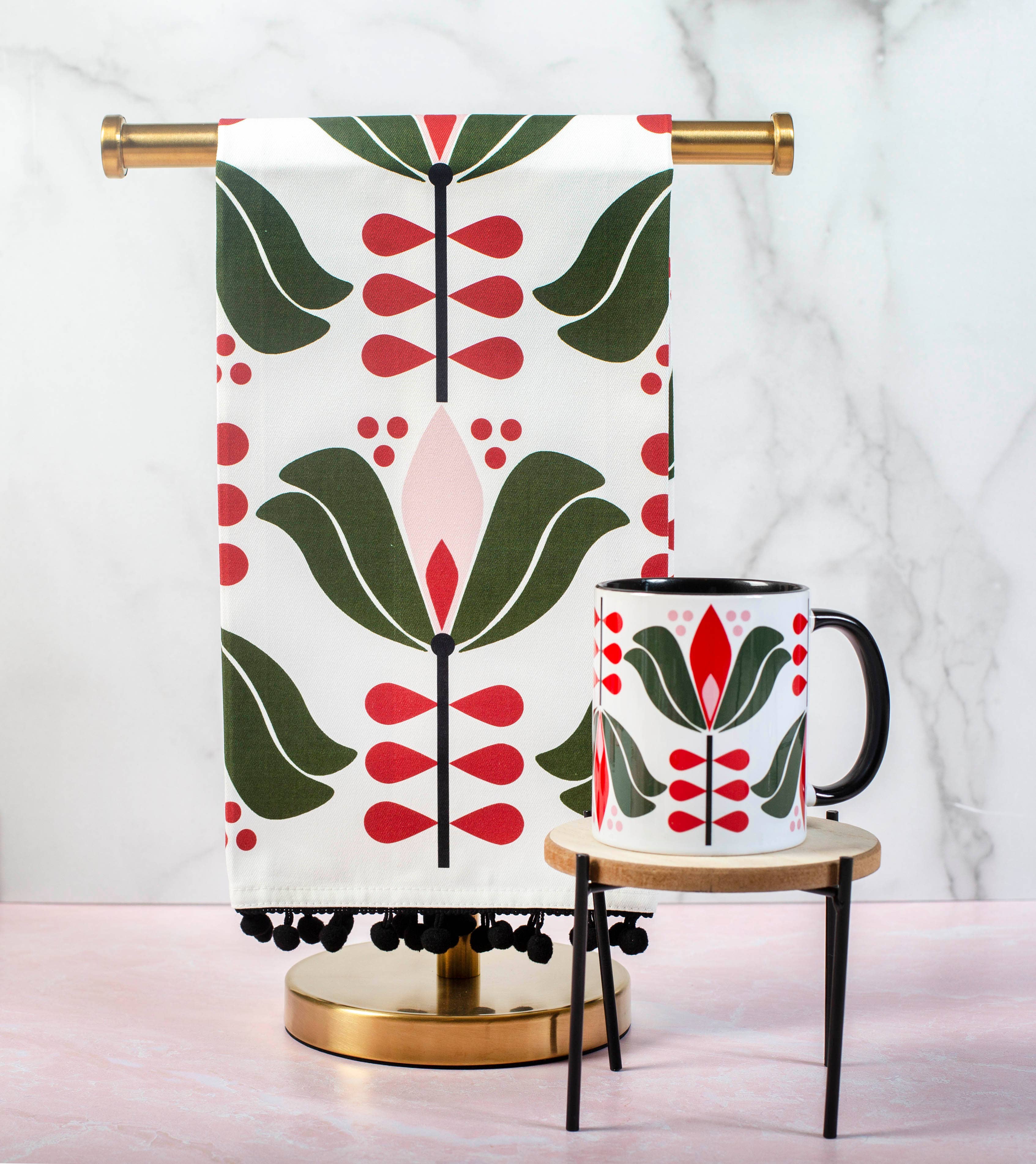Lotus Mid Century Modern Flower Kitchen Tea Towel - Image 2