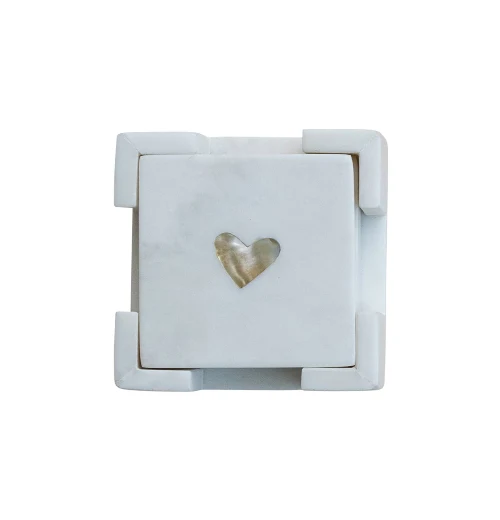 Marble Coasters with Mother of Pearl Inlay & Holder