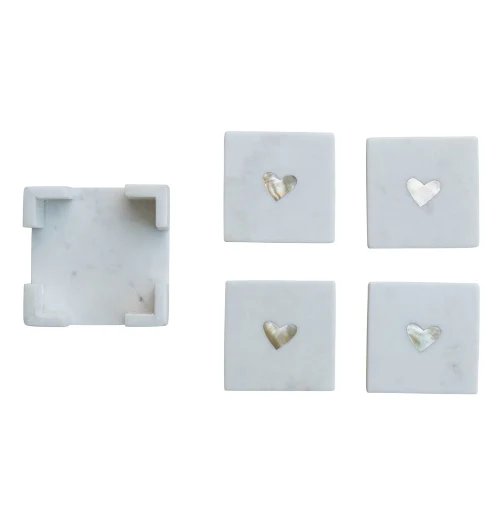 Marble Coasters with Mother of Pearl Inlay & Holder - Image 2