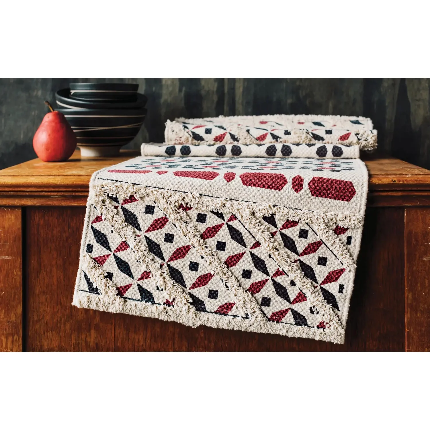 "Mosaic" Cotton Table Runner, Midnight Wine - Image 2