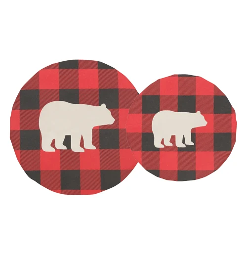 HOLIDAY Bowl Covers (Set of 2) "Buffalo Check Bear"