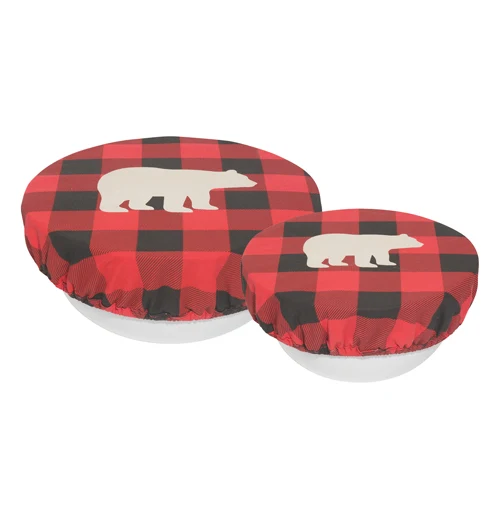 HOLIDAY Bowl Covers (Set of 2) "Buffalo Check Bear" - Image 2