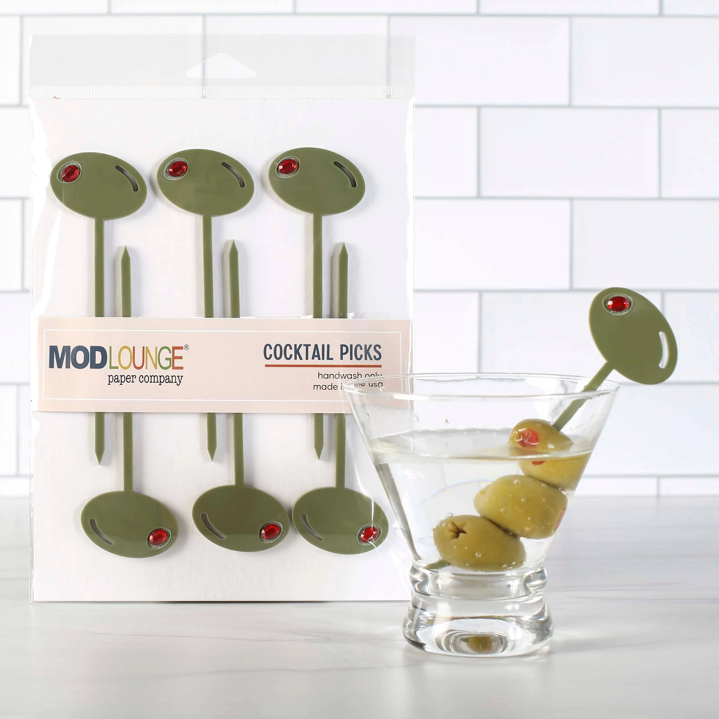 Olive Acrylic Cocktail Pick Set - Image 2