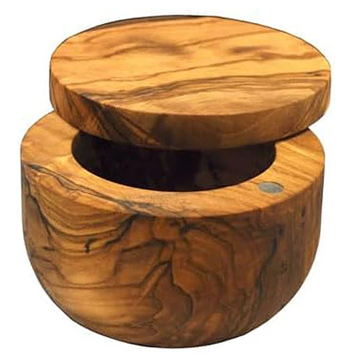 Olive Wood Salt Cellar With Pivoting Magnetic Lid - Image 2