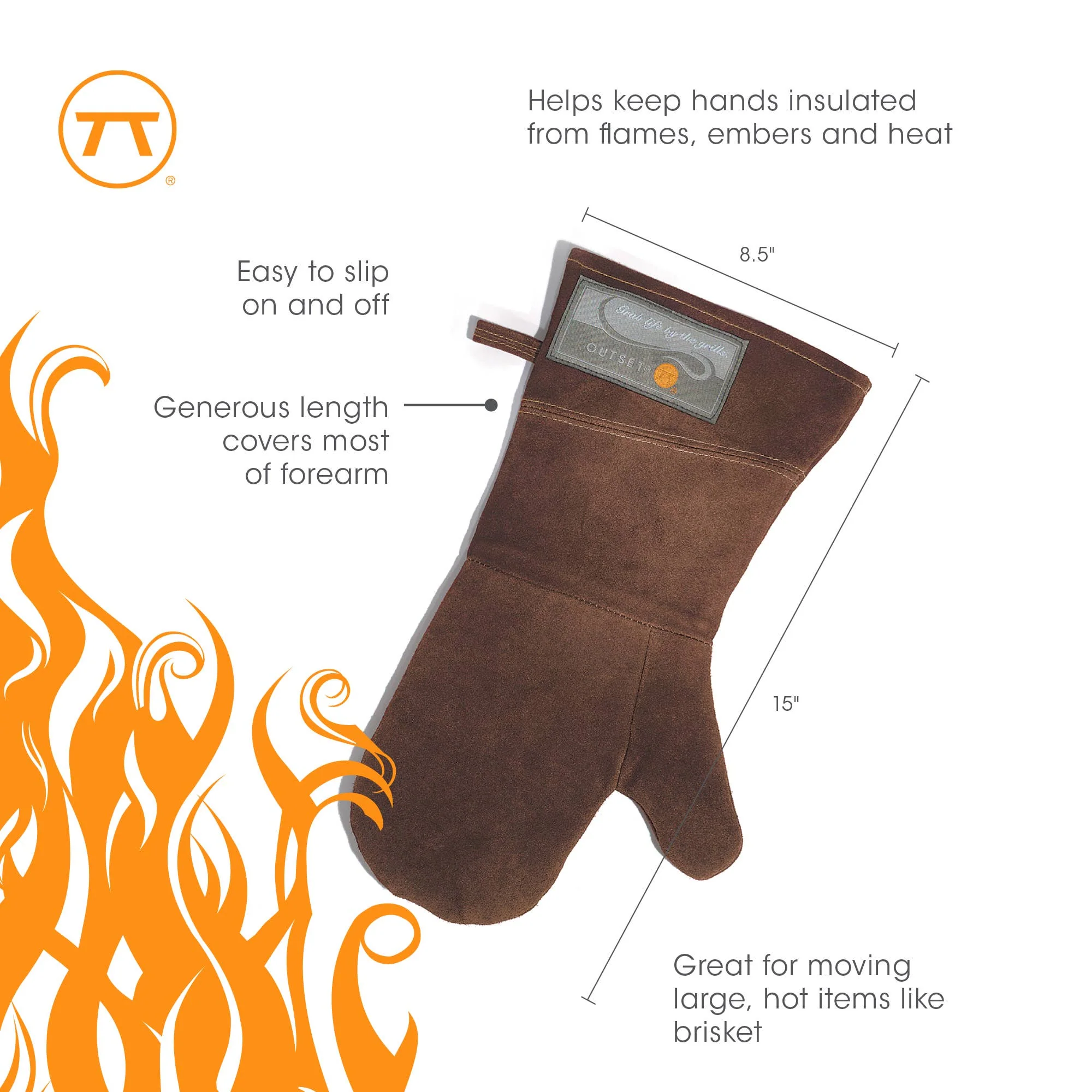 Outset Brown Leather Grill Mitt, 8.5” x 15” - Image 3
