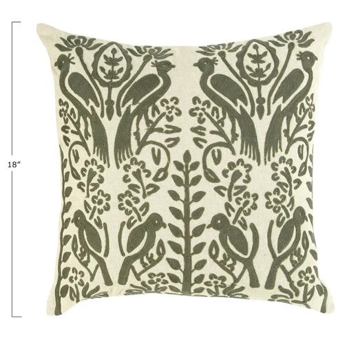 Pillow, 18" Square Cotton With Embroidery "Charcoal" - Image 2