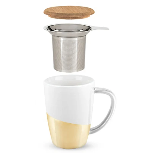 Tea Mug and Infuser, Ceramic "Gold Dipped" - Image 3