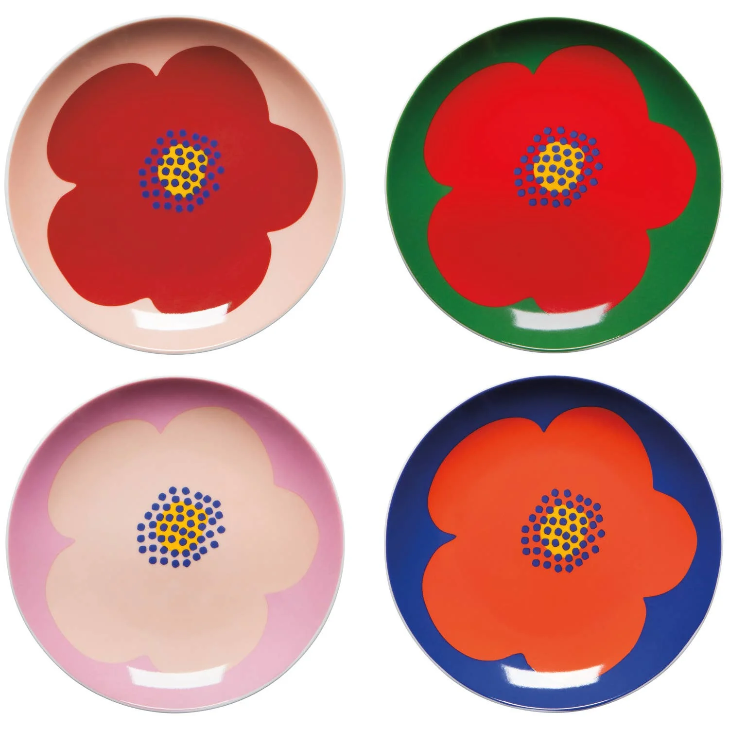 Poppy Appetizer Plates, Set of 4 Mixed Colors