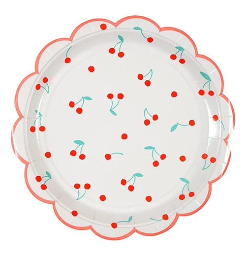 Set of 12 Large Paper Cherry Plates