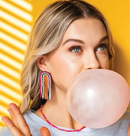 Skylar Rainbow Stripe Beaded Fringe Earrings - Image 2
