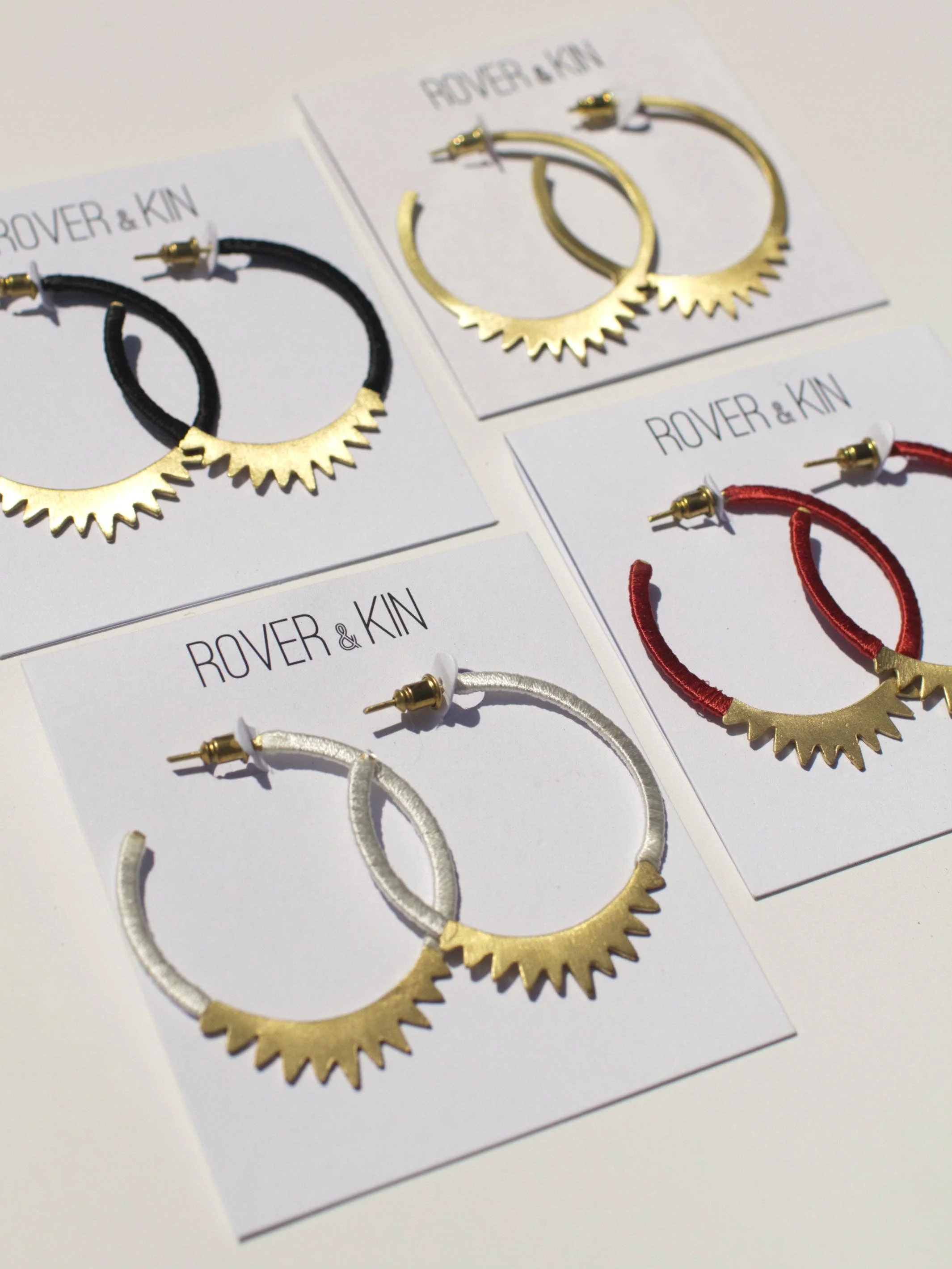 Spiked Brass Hoops - White Thread - Image 3