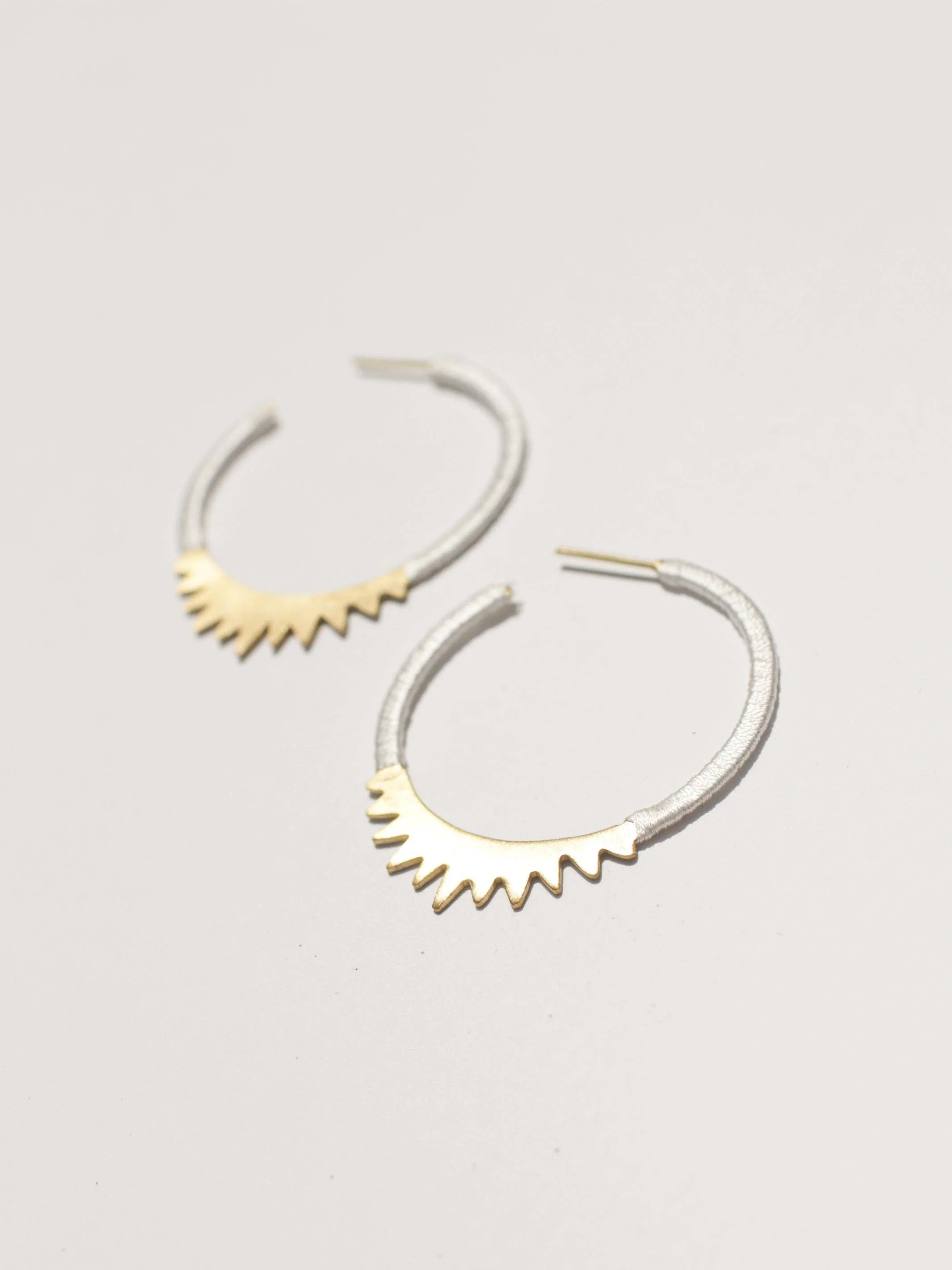 Spiked Brass Hoops - White Thread - Image 4