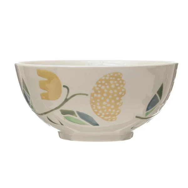 Stoneware Bowl with Flowers