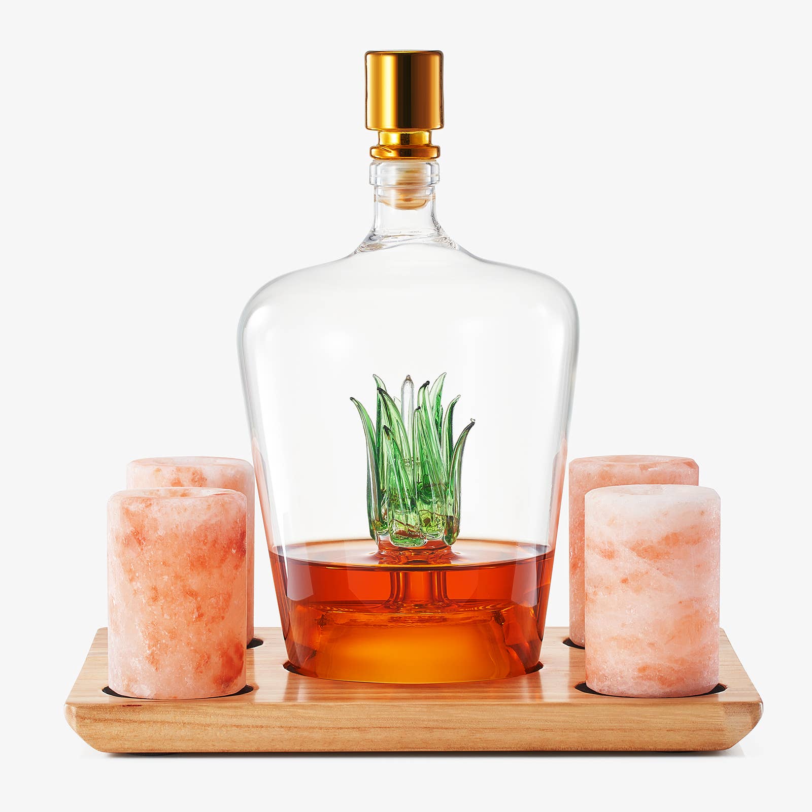 Tequila Decanter With 4 Pink Himalayan Salt Shot Glasses - Image 2
