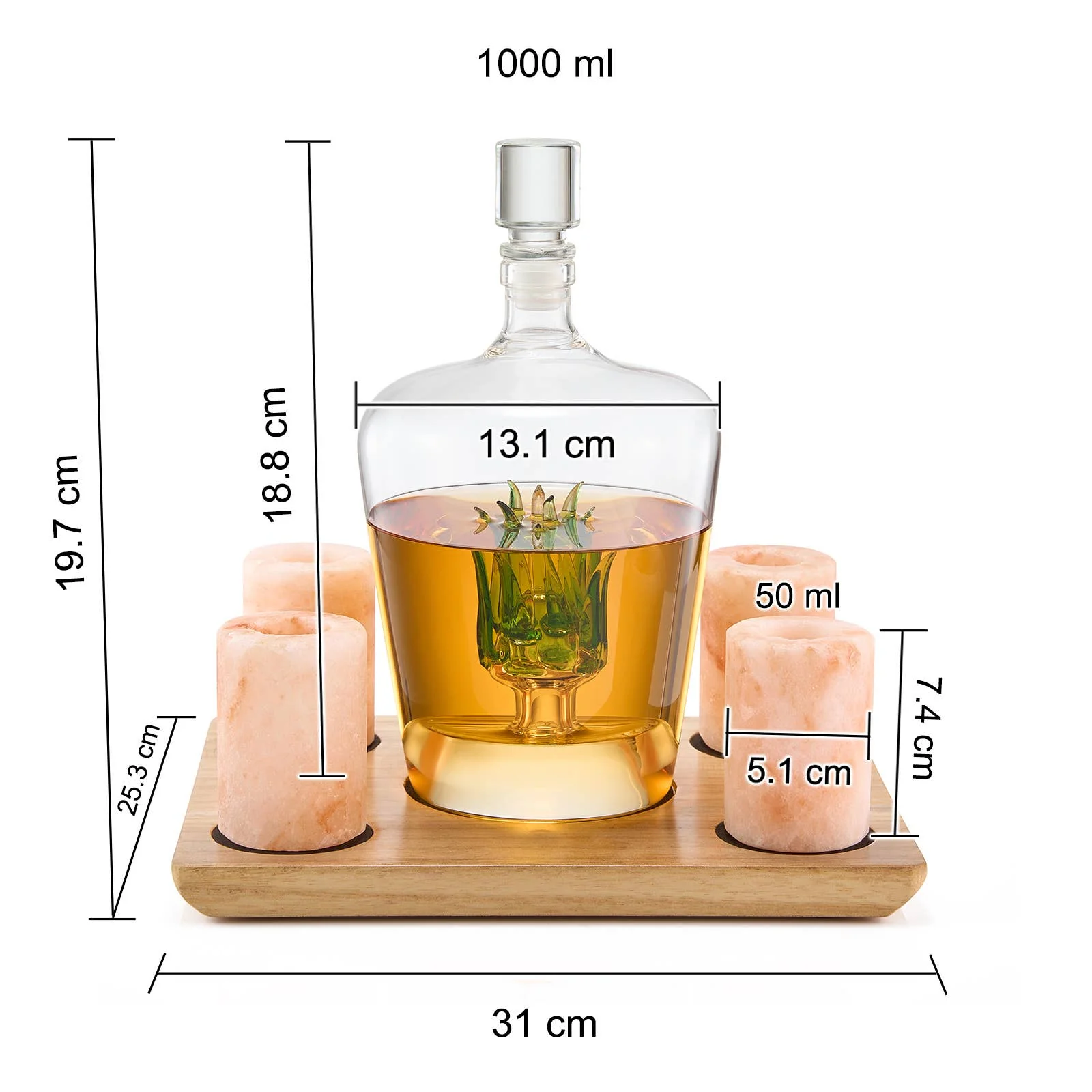 Tequila Decanter With 4 Pink Himalayan Salt Shot Glasses - Image 5