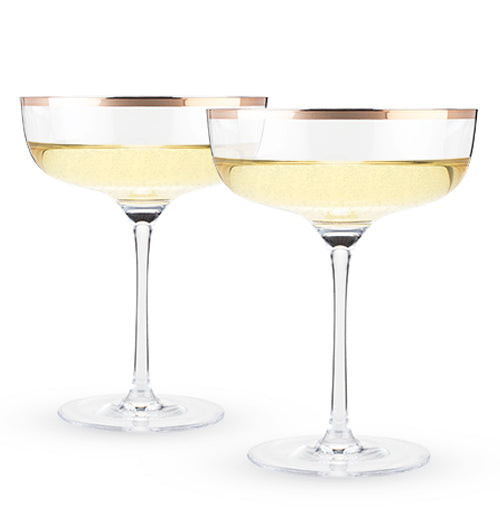 "Copper Rim" Crystal Coupe Glasses (Set of 2) - Image 2