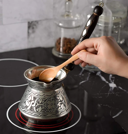 Turkish Silver Coffee Pot With Pearl Wooden Handle - Image 3