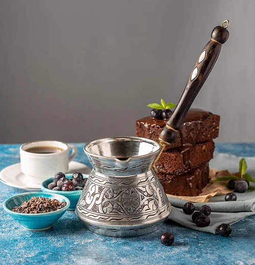 Turkish Silver Coffee Pot With Pearl Wooden Handle - Image 4