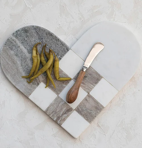 Two-Tone Marble Heart Shaped Board with Knife - Image 2