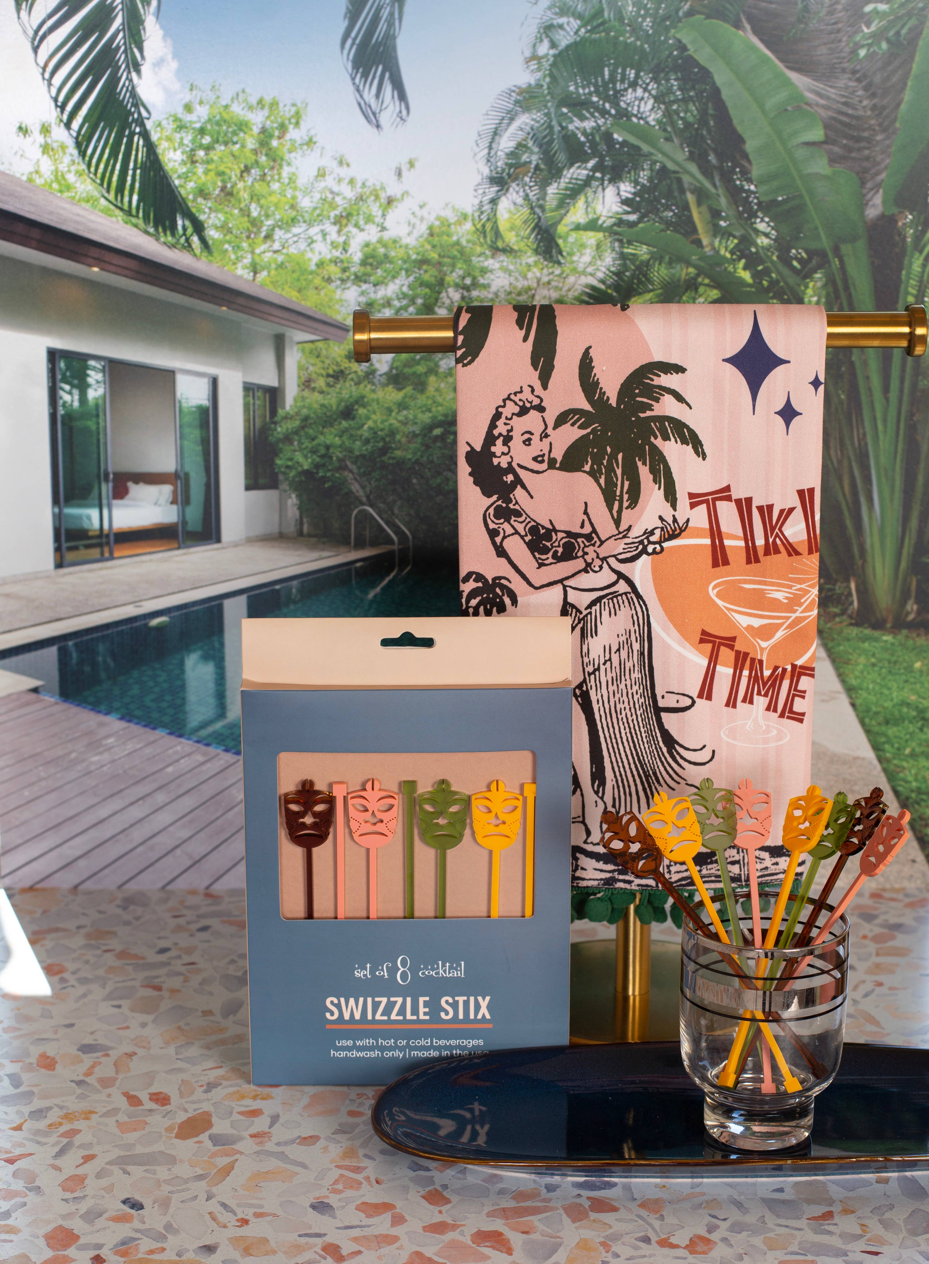 Vintage Tiki Time Luau Bar Towel with Trim - Image 3