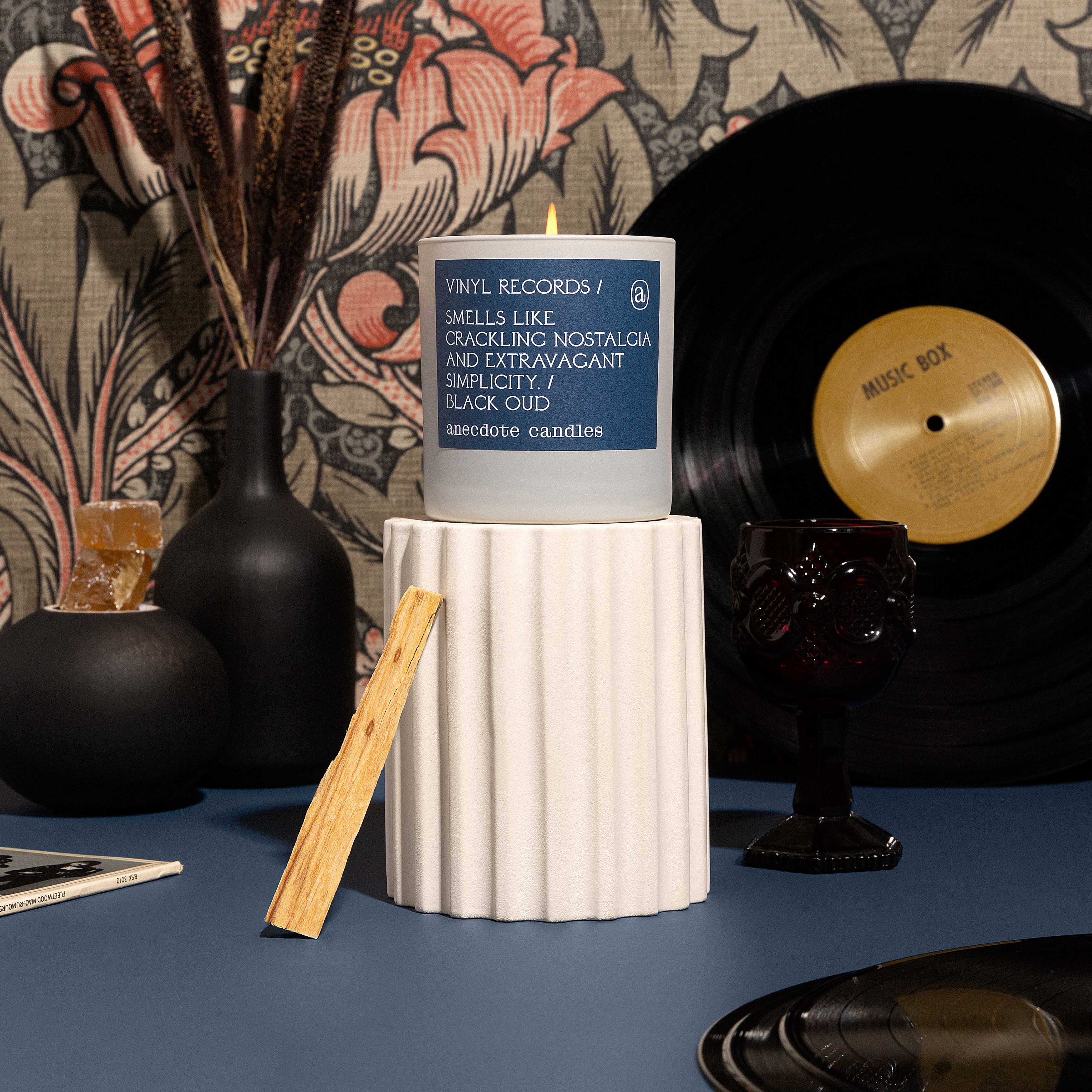 Vinyl Records (Black Oud) Candle: 7.8 oz Glass Jar - Image 4