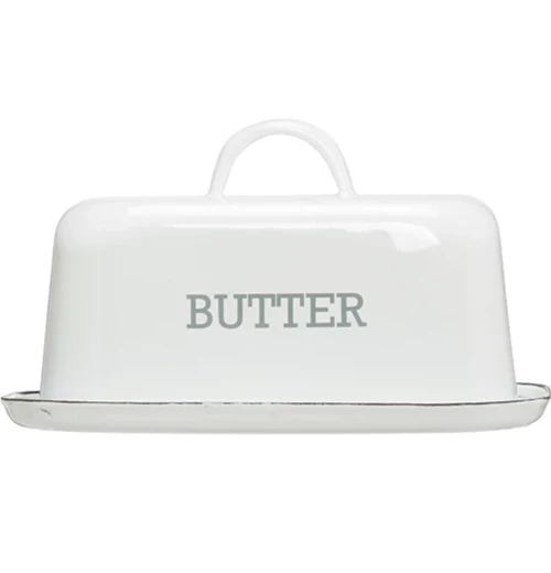 White Enameled Butter Dish